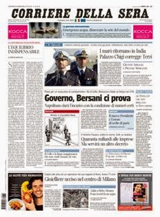 Corriere della Sera del 22 Marzo 2013 | ISSN 1120-4982 | TRUE PDF | Quotidiano | Cronaca | Politica
Il Corriere della Sera è uno storico quotidiano italiano, primo per diffusione, con 445.000 copie di media giornaliera nel luglio 2012. Ha sede a Milano ed è pubblicato da RCS MediaGroup.
Il Corriere della Sera nacque nel febbraio del 1876 quando Eugenio Torelli Viollier, direttore de La Lombardia, e Riccardo Pavesi, editore della medesima, decisero di fondare un nuovo giornale.