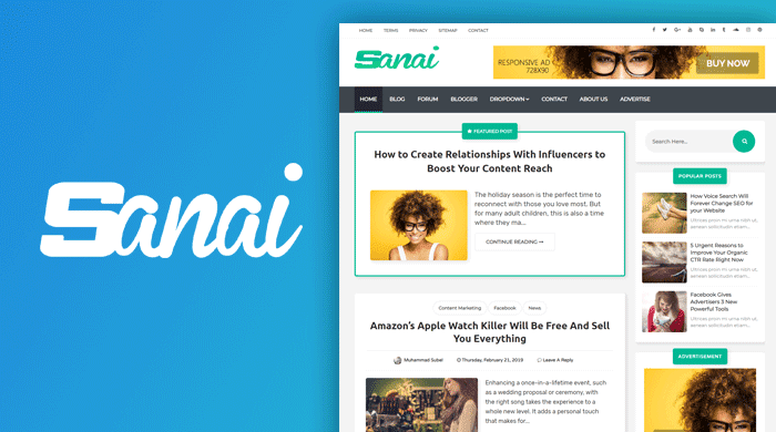 Sanai High Quality Responsive Blogger Template