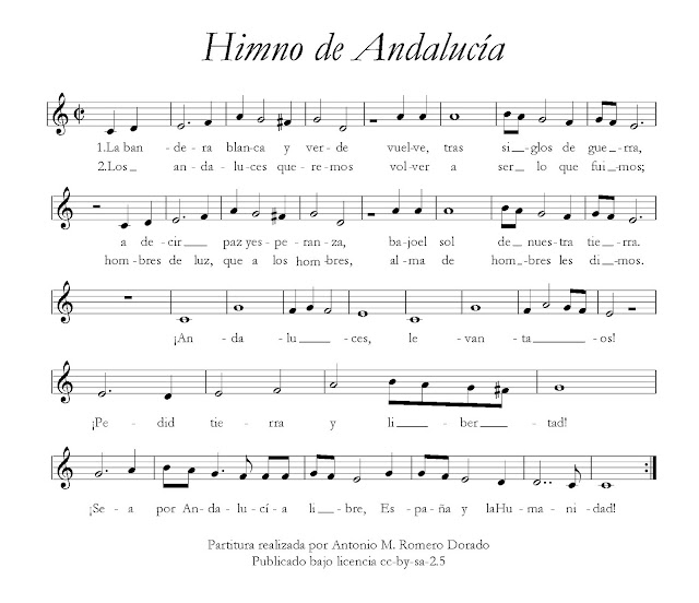 El Himno de Andalucía de Blas Infante Partitura Fácil con Letra para Flauta Trompeta Violín Clarinete Cornos... Letra, acordes y partitura para flauta del Himno de Andalucía