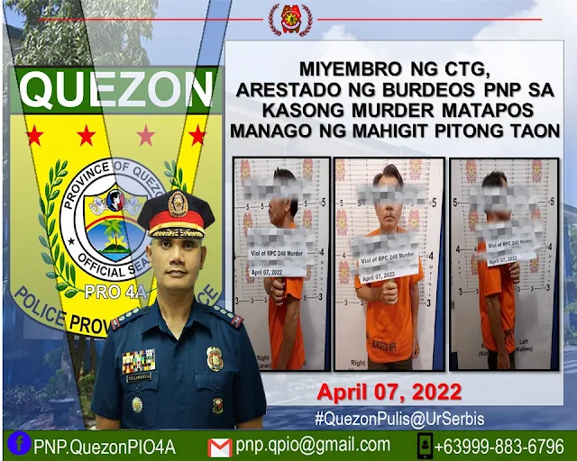 Burdeos PNP nabs wanted CTG member for murder charges
