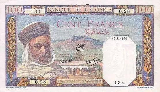 عملات نقدية وورقية مئة فرنك  ورقية قديمة 1939