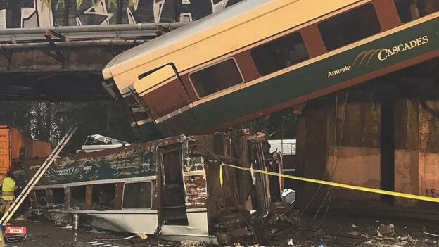 In the US, the train collapsed on the highway