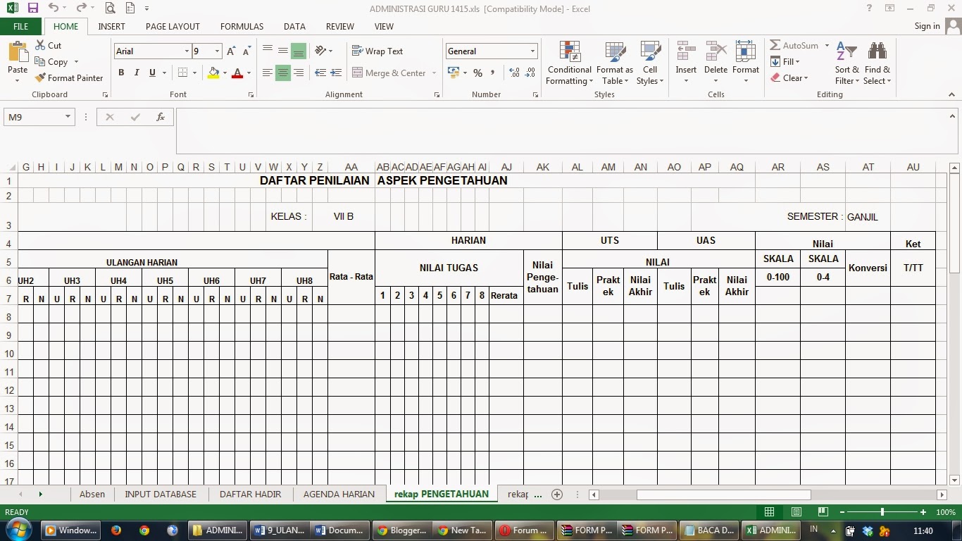 FORMAT PENILAIAN KURIKULUM 2013 (Administrasi Guru 