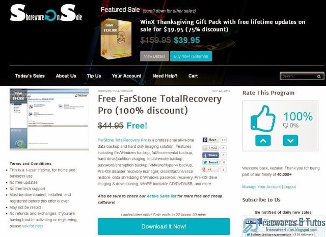 Offre promotionnelle : FarStone TotalRecovery Pro gratuit !