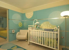 DORMITORIO PARA BEBE VARÓN COLOR TURQUESA VERDE Y CREMA de Karim Chaman