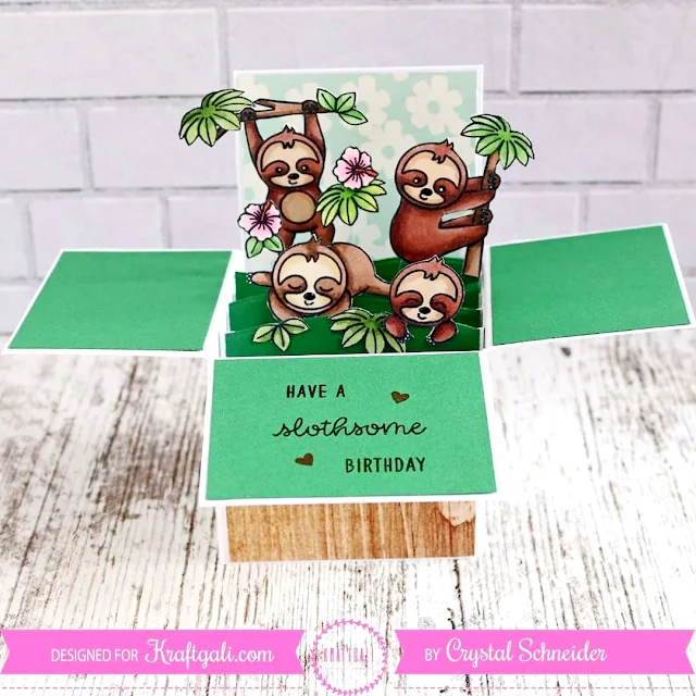 Sunny Studio Stamps: Silly Sloths Pop-up Box Card by Crystal Schneider