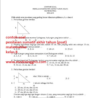 35 Download Contoh Soal Penilaian Akhir Tahun (PSAT) Matematika Kelas 8 Lengkap dengan Kartu Soal, Kisi-Kisi, dan Kunci Jawaban