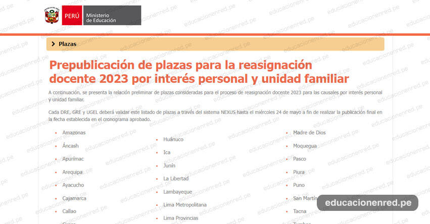 MINEDU: Prepublicación de Plazas para Reasignación Docente 2023 [ACTUALIZADO]