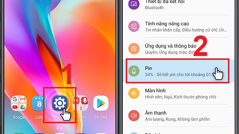 Trong Cài đặt điện thoại hãy chọn mục Pin
