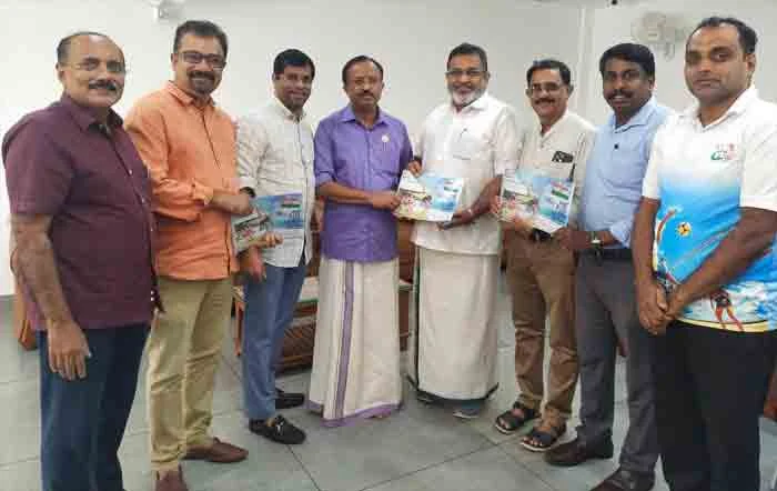 Union Minister of State V Muraleedharan released brochure of World Food Volley, Kozhikode, News, Sports, Minister, V.Muraleedaran, Released, Kerala