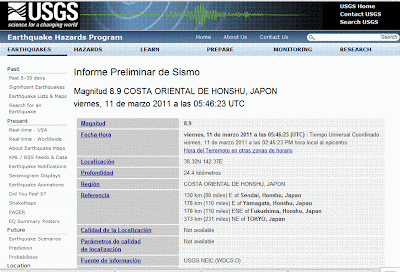 Informe Preliminar del Sismo en Japón 2011