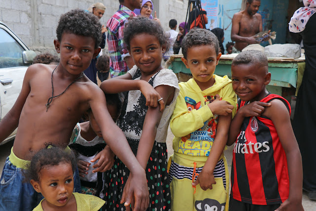 On 9 February 2019 in Yemen, children vaccinated in Aden during a mobile Measles and Rubella vaccination campaign