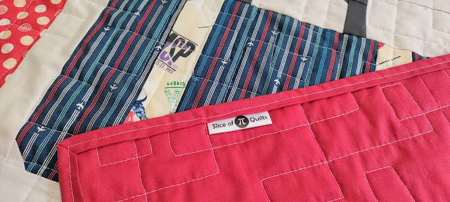 Quilt label sewn into binding
