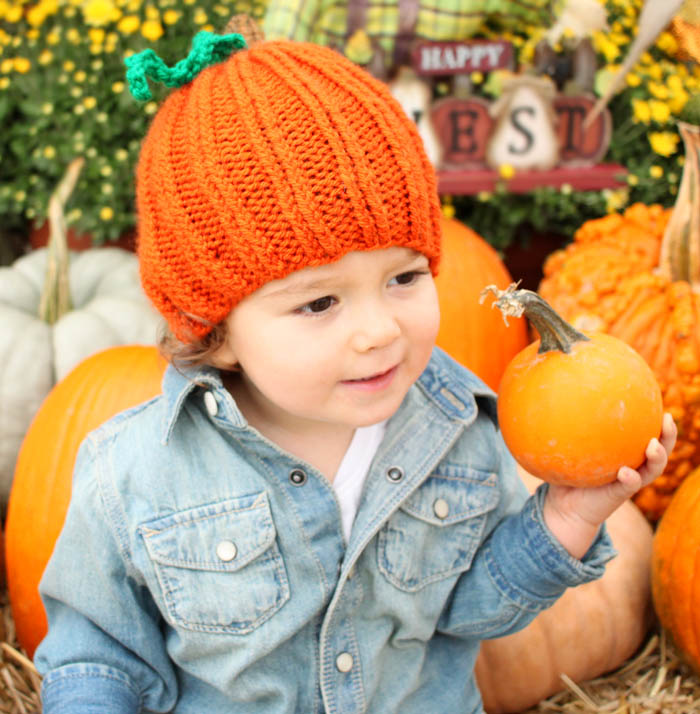 Toddler Pumpkin Hat knitting pattern - Gina Michele