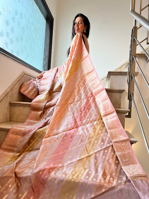 Rangkaat weave saree in Katan silk, gold pink color