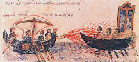 Greek Fire in use, Skylitzes manuscript in Madrid