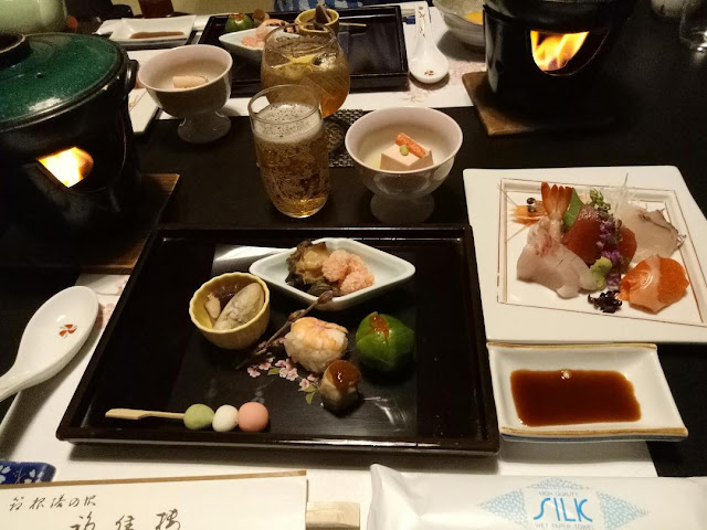 Dinner at Fukuzumiro Guesthouse, apetizers - Hakone-machi, Japan