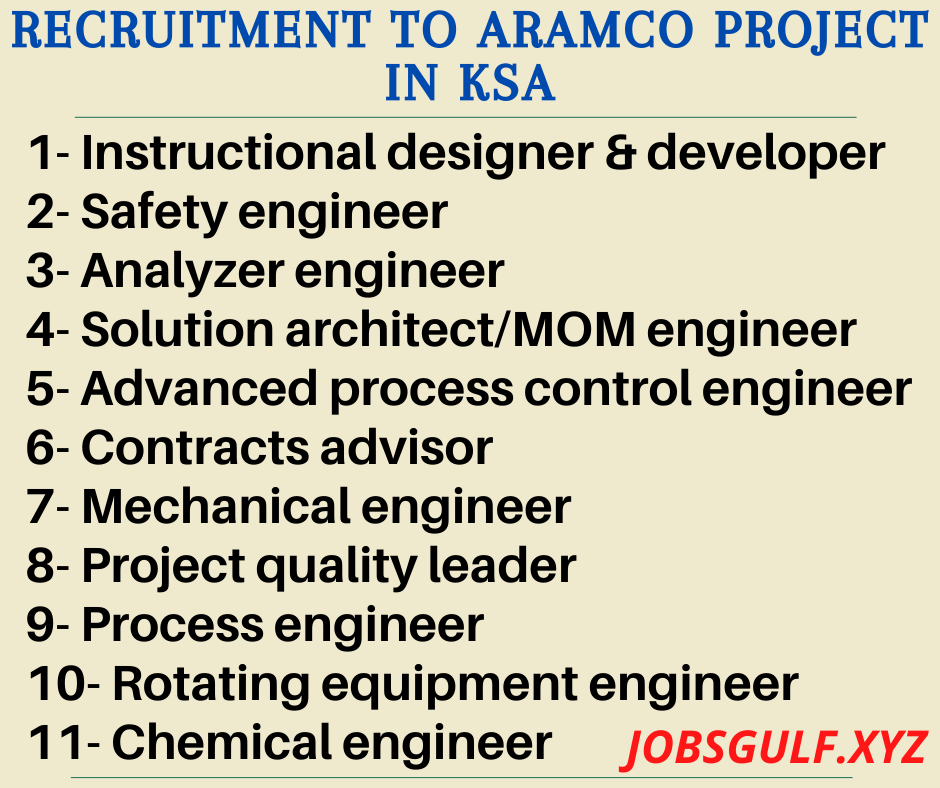 Recruitment to Aramco project in KSA