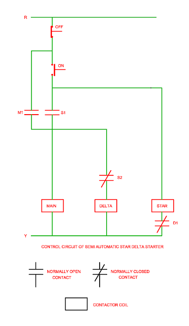 control circuit of semi automatic star delta starter