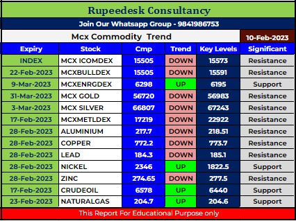 Mcx Commodity Intraday Trend Rupeedesk Reports - 10.02.2023