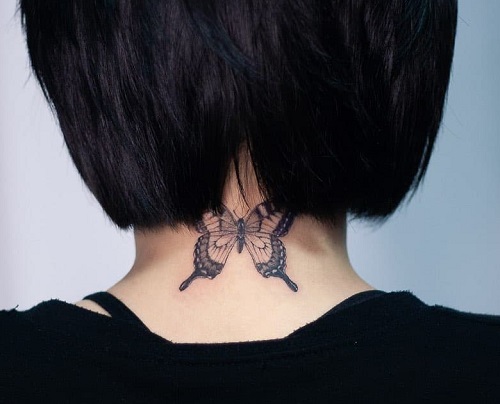 neck butterfly tiny tattoo designs for women