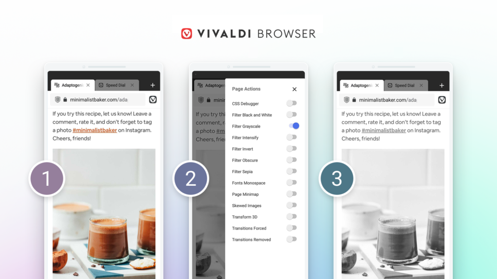 Con Vivaldi browser per Android personalizzi l'aspetto di ogni pagina Web