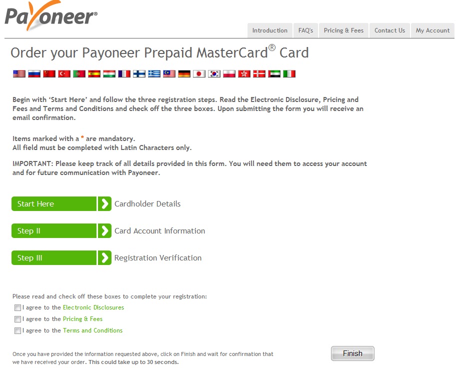 set up for Free Payoneer MasterCard