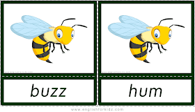 Animal sounds flashcards - buzz, hum - bee -- printable ESL resources