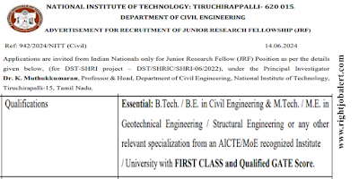 Civil Engineering,Geotechnical Engineering and Structural Engineering Jobs in NIT Trichy
