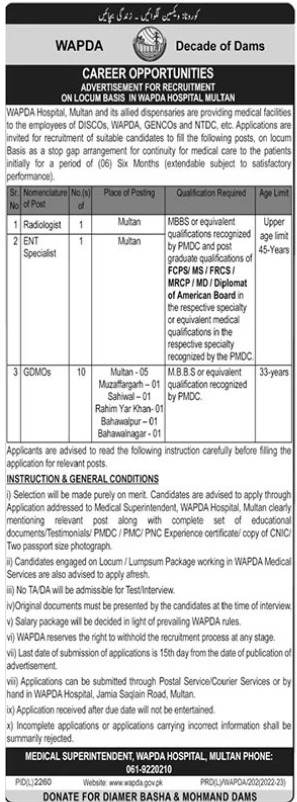 Latest Wapda Hospital Medical Posts Multan 2023