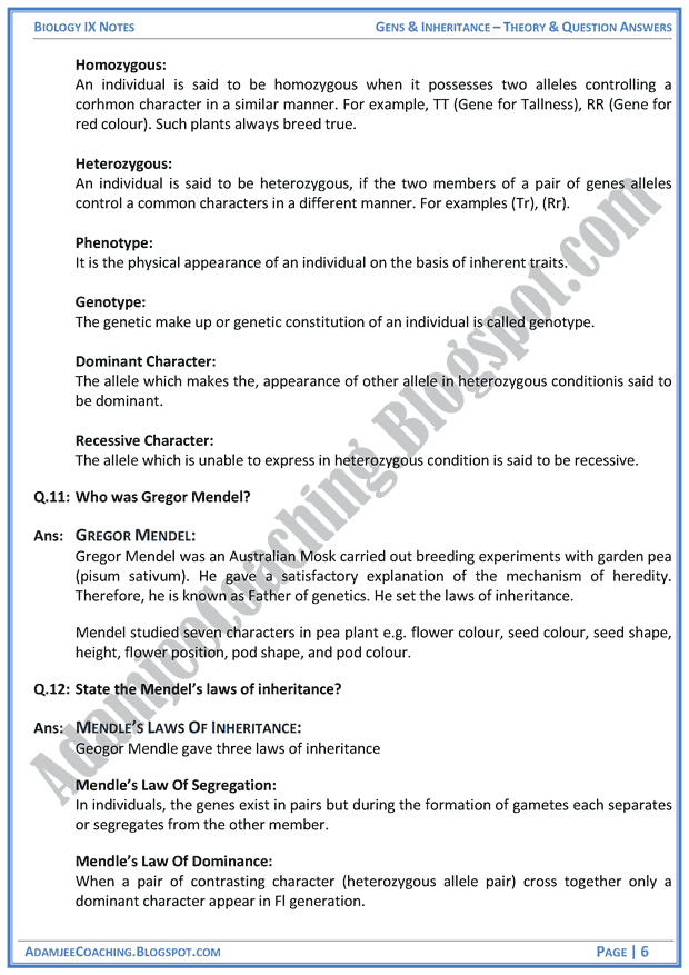 Genes-and-Inheritance-theory-notes-and-question-answers-biology-notes-for-class-9th