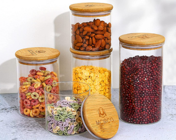 Kitchen Canisters Set, M MCIRCO 9Pcs Airtight Glass Jars with Bamboo Lids