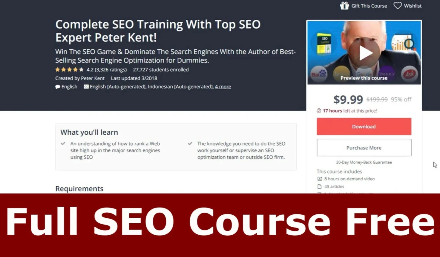 Udemy এর ১৯৯ ডলারের SEO কোর্স ফ্রি নিয়ে নিন।