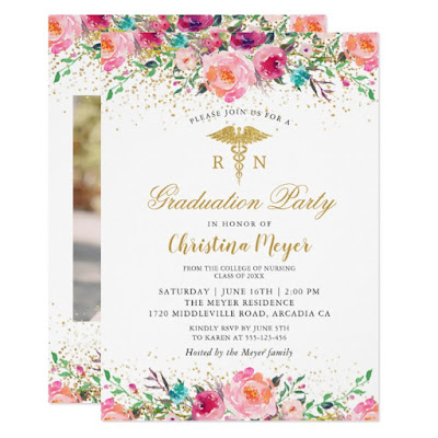  Beautiful Pink Floral Nurse Photo Graduation Party Invitation