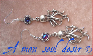 Boucles d'Oreilles pieuvre poulpe Cthulhu Lovecraft gothique octopus gothic goth earrings jewels
