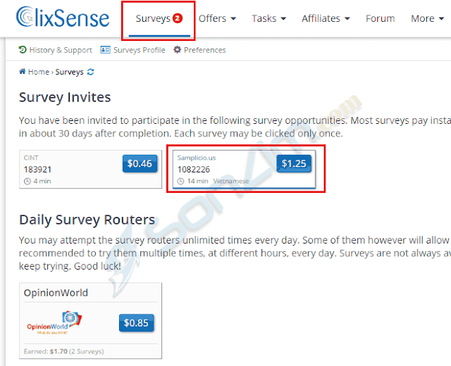 Cách kiếm tiền  không thể bỏ qua với ClixSense từ việc làm khảo sát và làm nhiệm vụ