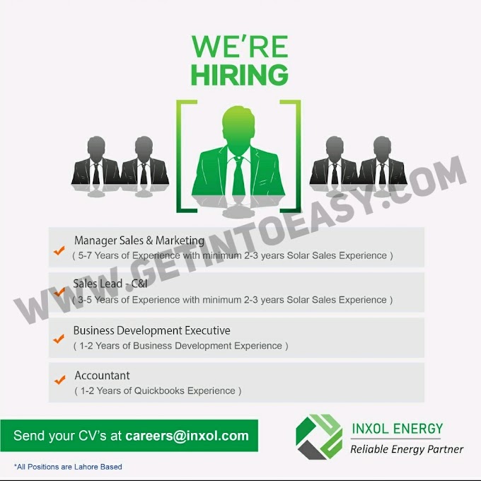 INXOL Energy Jobs 2024 For Manager, Sales, Executive & Accountant Positions Latest