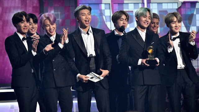 BTS presenting grammy award
