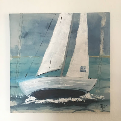 Weißes Segelboot - Folkeboot handgemalt mönkemöller