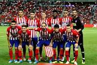 ATLÉTICO DE MADRID - Temporada 2018-19 - Rodrigo, Toni Moya, Mikel Carro, Thomas, Montero y Adán; Ángel Correa, Vietto, Juanfran, Roberto Olabe y Gameiro. PARIS SAINT-GERMAIN 3 (Nkunku, Diaby, Postolachi) ATLÉTICO DE MADRID 2 (Mollejo, Bernede p.p.). 30/07/2018. Partido amistoso de la International Champions Cup. Singapur, República de Singapur, Estadio Nacional.