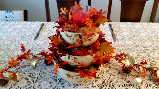 Vintage Bowls as Centerpiece. Share NOW. #centerpiece #decorating #thanksgiving #eclecticredbarn