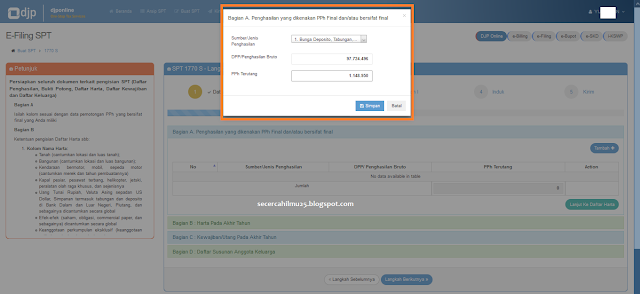 Bagian A. Penghasilan yang dikenakan PPh Final dan/atau bersifat final. Silahkan sesuaikan datanya dengan di Lembaran Bukti Potong Pajak