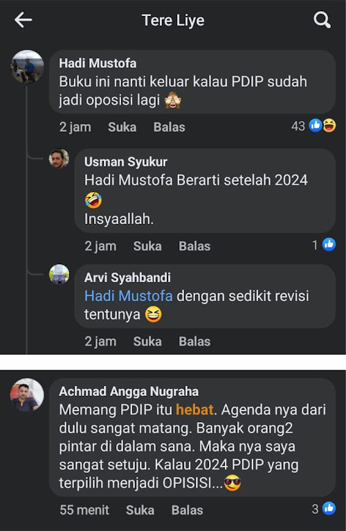 Penulis novel Tere Liye menyindir PDIP terkait rencana kenaikan harga BBM oleh pemerintah  Buku ini nanti akan keluar kalau PDIP sudah jadi oposisi lagi, Yuk kita doakan 😂