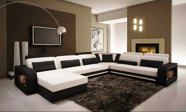 model sofa minimalis modern U baris warna abu-abu