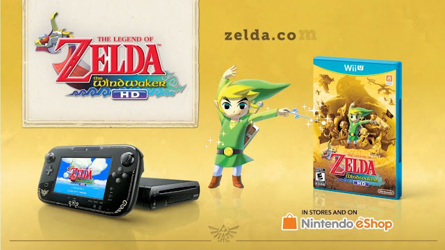 Image of Wii U GamePad decorated with the Triforce and other icons standing next to a copy of The Legend of Zelda: Wind Waker HD