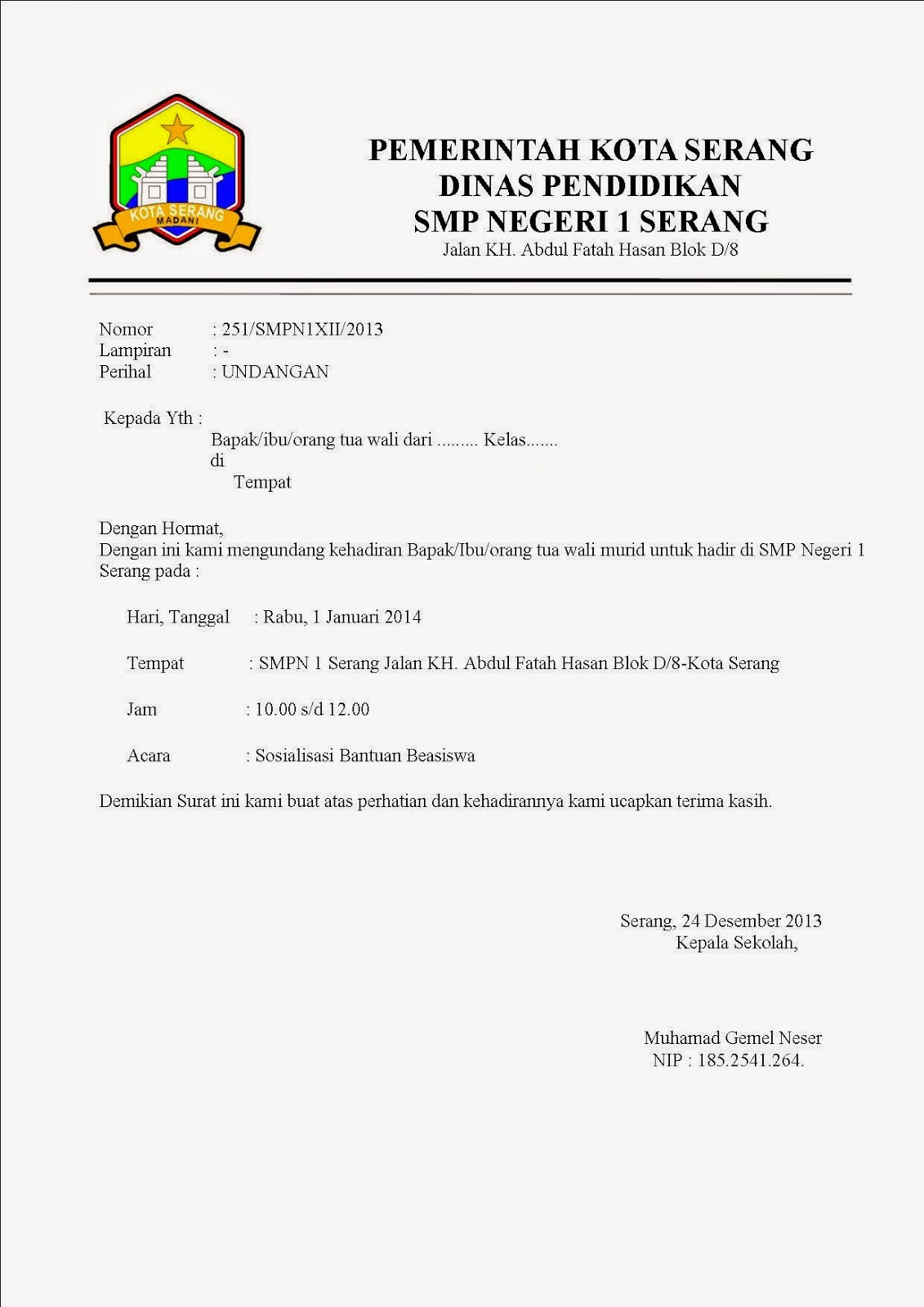 Contoh Surat Resmi Sekolah ~ KESAMBET