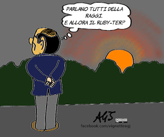 berlusconi, raggi, stampa, viale del tramonto, informazione, vignetta, satira