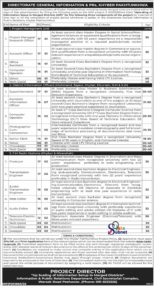 Directorate General Information & PRs Govt Jobs 2022