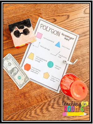 Having the kids find objects that fit the attributes of the different polygons is a fun way to get them looking at shapes.