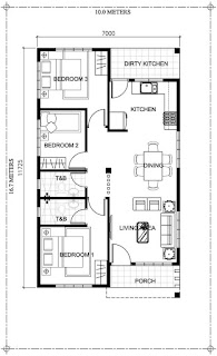 Plan maison Bungalow Simple avec 3 chambres
